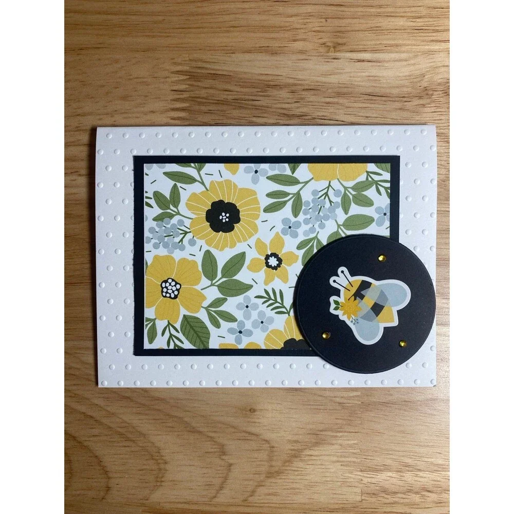 Bee & Flowers Greeting Card – Handmade A2 Card – All Occasion Blank Card